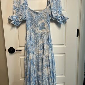 Elegant Blue and White Women's Dress